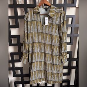 NWT Banana Republic Olive and White Long Sleeve Shirt Dress